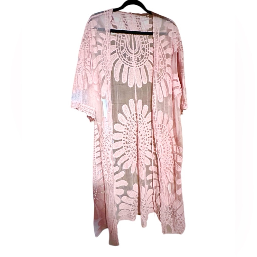 NWT Blooming Jelly Pink Kimono Mesh Tunic Swimsuit Coverup One Size Brand New